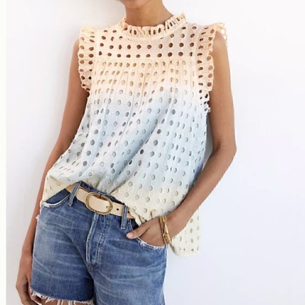Anthropologie Ollari Ruffled Eyelet Open Back Sleeveless Top Size S